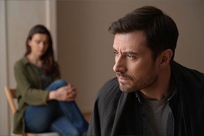 Мужчина грозно смотрит на женщину